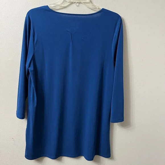 Chico's Baroque Blue V Neck Tunic Top Medium Blouse w/Side Slit Shirt - Picture 6 of 6